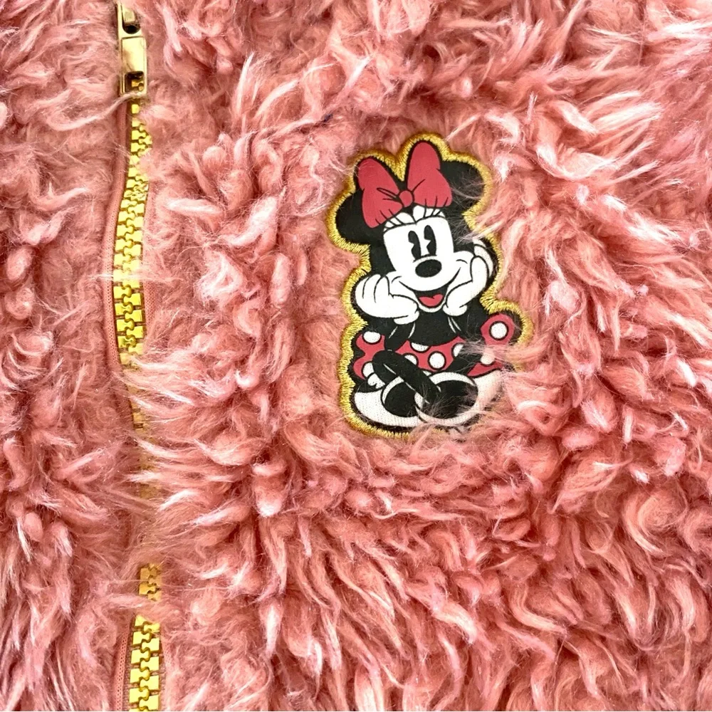 Disney Junior Minnie Mouse Jacket 12 Months Pink Fuzzy Sherpa Embroidered Patch